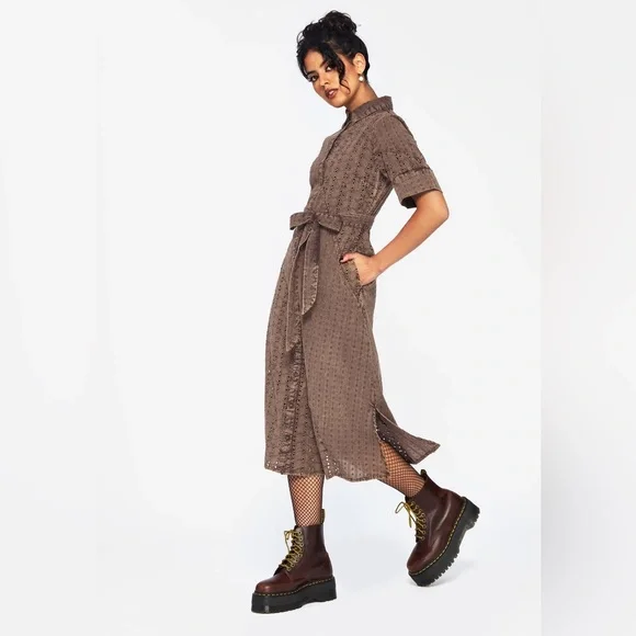 NWT Disturbia Summerisle Cotton Broderie Detail Tie Wrap Midi Shirt Dress US 6 - Picture 1 of 7